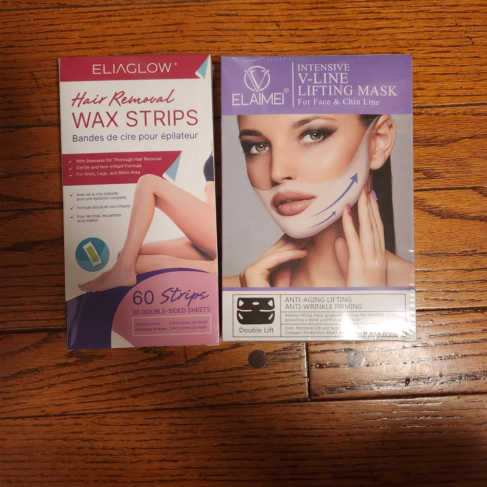 Elaime V-Line Lifting Mask and Eliaglow Wax Strips Set- Self-care Bundle